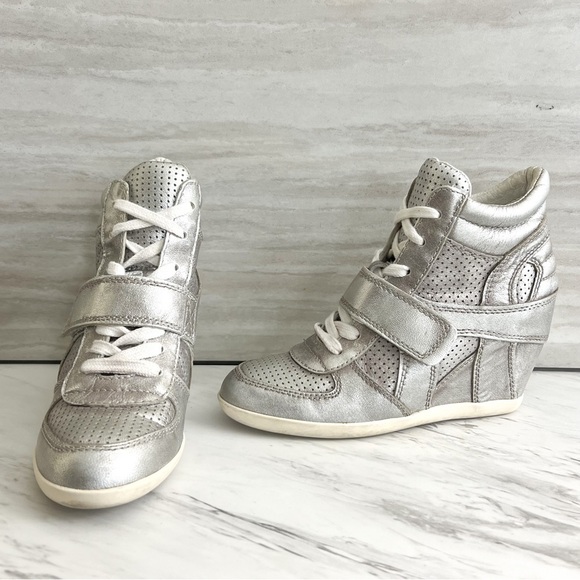 Ash Bowie Metallic Silver Hidden Wedge Sneakers Size 36​ - Picture 6 of 14